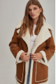 Stylish women's sheepskin coat in red VINTAGE style made of natural sheepskin