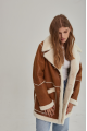 Stylish women's sheepskin coat in red VINTAGE style made of natural sheepskin