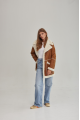 Stylish women's sheepskin coat in red VINTAGE style made of natural sheepskin