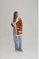 Stylish women's sheepskin coat in red VINTAGE style made of natural sheepskin