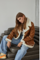 Stylish women's sheepskin coat in red VINTAGE style made of natural sheepskin