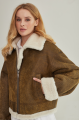 Women's short sheepskin coat made of natural sheepskin in a vintage style in brown color