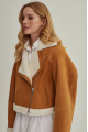 Women's short brown sheepskin coat made of natural sheepskin in VINTAGE style