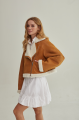 Women's short brown sheepskin coat made of natural sheepskin in VINTAGE style