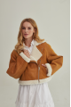 Women's short brown sheepskin coat made of natural sheepskin in VINTAGE style