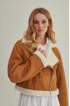 Women's short brown sheepskin coat made of natural sheepskin in VINTAGE style