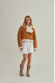 Women's short brown sheepskin coat made of natural sheepskin in VINTAGE style