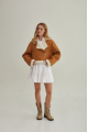 Women's short brown sheepskin coat made of natural sheepskin in VINTAGE style