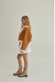 Women's short brown sheepskin coat made of natural sheepskin in VINTAGE style