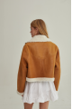 Women's short brown sheepskin coat made of natural sheepskin in VINTAGE style