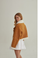 Women's short brown sheepskin coat made of natural sheepskin in VINTAGE style