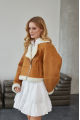 Women's short brown sheepskin coat made of natural sheepskin in VINTAGE style