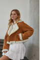 Women's short brown sheepskin coat made of natural sheepskin in VINTAGE style