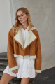 Women's short brown sheepskin coat made of natural sheepskin in VINTAGE style