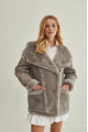 Women's sheepskin coat with a hood made of natural sheepskin in gray