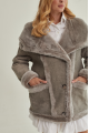 Women's sheepskin coat with a hood made of natural sheepskin in gray