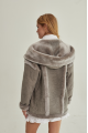 Women's sheepskin coat with a hood made of natural sheepskin in gray