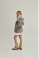 Women's sheepskin coat with a hood made of natural sheepskin in gray