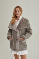 Women's sheepskin coat with a hood made of natural sheepskin in gray