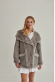 Women's sheepskin coat with a hood made of natural sheepskin in gray