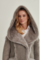 Women's sheepskin coat with a hood made of natural sheepskin in gray