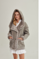 Women's sheepskin coat with a hood made of natural sheepskin in gray