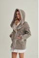 Women's sheepskin coat with a hood made of natural sheepskin in gray