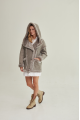 Women's sheepskin coat with a hood made of natural sheepskin in gray