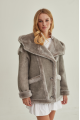 Women's sheepskin coat with a hood made of natural sheepskin in gray