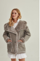 Women's sheepskin coat with a hood made of natural sheepskin in gray