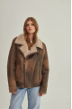 Vintage women's sheepskin coat made of brown natural sheepskin