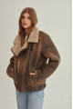 Vintage women's sheepskin coat made of brown natural sheepskin