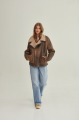 Vintage women's sheepskin coat made of brown natural sheepskin