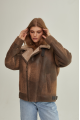 Vintage women's sheepskin coat made of brown natural sheepskin