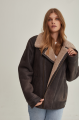 Women's sheepskin coat of gray color in vintage style