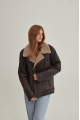 Women's sheepskin coat of gray color in vintage style