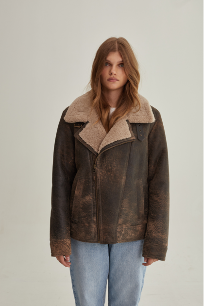 A vintage-style sheepskin coat