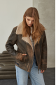 Women's sheepskin coat of brown color in American vintage style