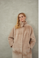 Women's long sheepskin coat made of natural sheepskin, beige color