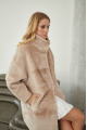 Women's long sheepskin coat made of natural sheepskin, beige color