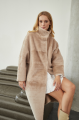 Women's long sheepskin coat made of natural sheepskin, beige color