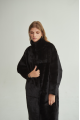 Women's long sheepskin coat made of natural sheepskin, black color