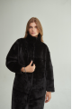 Women's long sheepskin coat made of natural sheepskin, black color