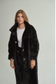 Women's long sheepskin coat made of natural sheepskin, black color