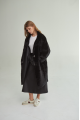 Women's long sheepskin coat made of natural sheepskin, black color