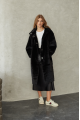 Women's long sheepskin coat made of natural sheepskin, black color