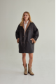 Sheepskin coat made of natural sheepskin in VINTAGE style, dark chocolate color