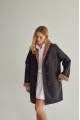 Sheepskin coat made of natural sheepskin in VINTAGE style, dark chocolate color