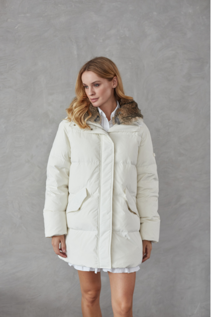 White down jacket with fur trim