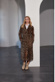 Long women's sheepskin coat made of natural sheepskin with a leopard print